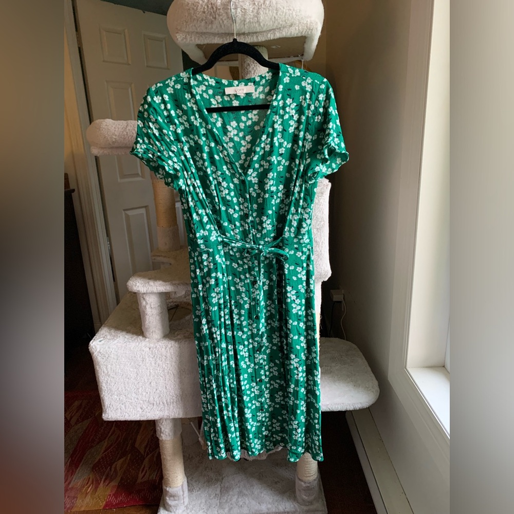 LOFT green floral midi dress